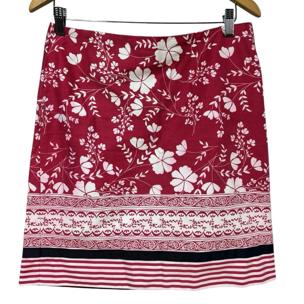 Ann Taylor LOFT Red White Floral Border Print Cotton Skirt Size 6 #43 - Picture 1 of 8